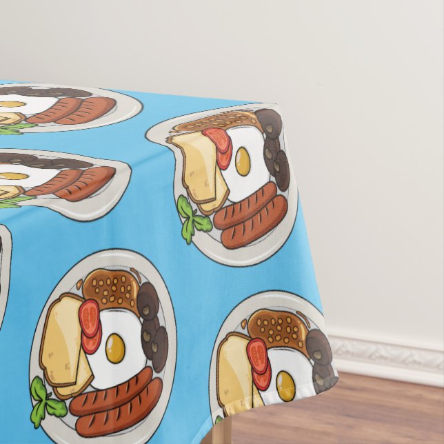 English breakfast cartoon illustration tablecloth (In Situ)