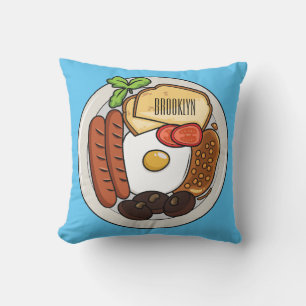 English breakfast cartoon illustration throw pillow