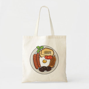 English breakfast cartoon illustration tote bag
