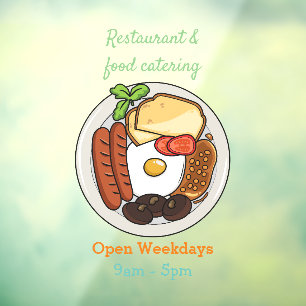 English breakfast cartoon illustration window cling