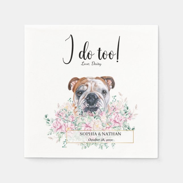 English British Bulldog Wedding Cocktail Napkins (Front)