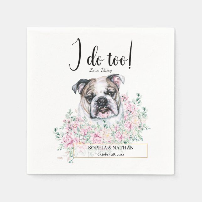 English British Bulldog Wedding Cocktail Napkins (Front)