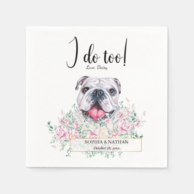 English British Bulldog Wedding Cocktail Napkins (Front)