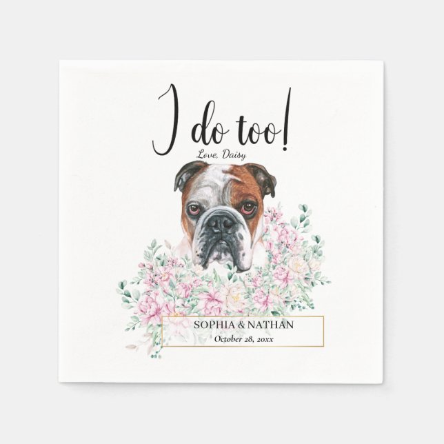 English British Bulldog Wedding Cocktail Napkins (Front)