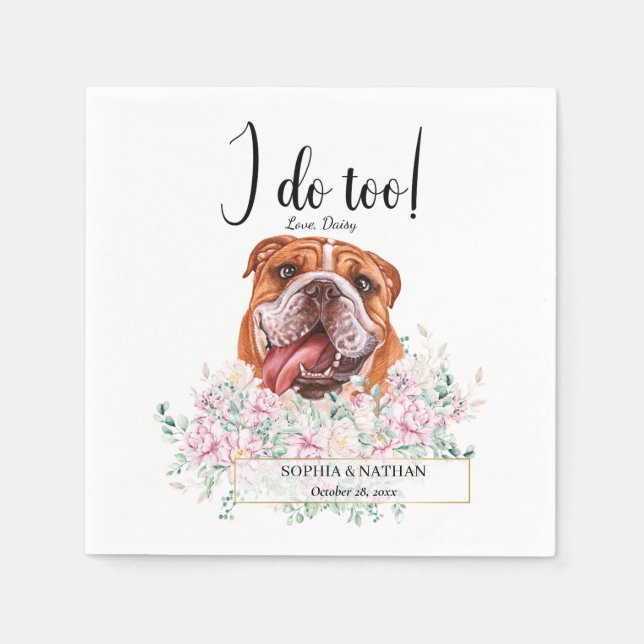 English British Bulldog Wedding Cocktail Napkins (Front)