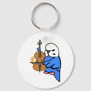 English Budgie Plays Bass Cello Keychain