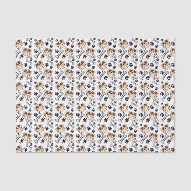English Bull Dog Bulldog Paws N Bones Puppy Dog Tissue Paper (Front)