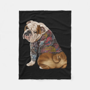 English Bull Dog With Japanese Dragon Tattoo Irezu Fleece Blanket