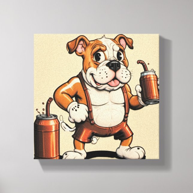 English Bull Dog with Soda Canvas Print (Front)