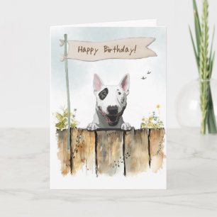 English Bull Terrier Dog Under Birthday Sign Card