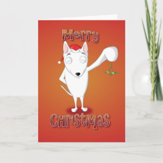 english bull terrier - mistletoe - merry christmas holiday card