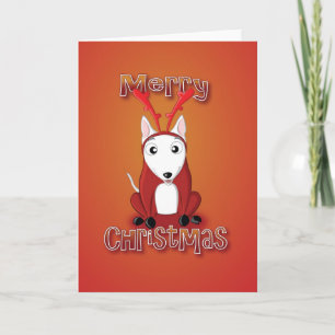 english bull terrier-reindeer costume-merry xmas holiday card