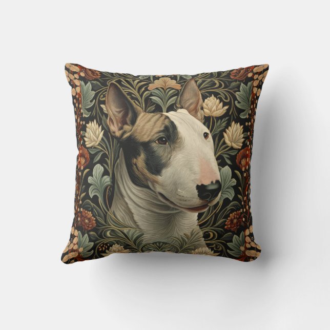 English Bull Terrier William Morris Style Floral Throw Pillow (Back)