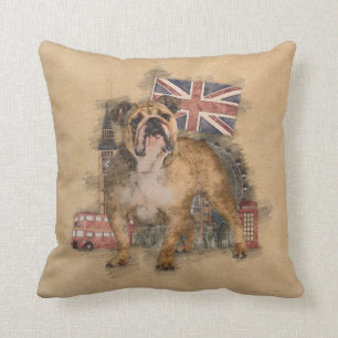 English Bulldog and England sketch Throw Pillow