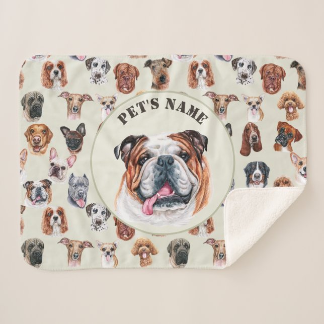 English bulldog and friends personalized pet sherpa blanket (Front (Horizontal))