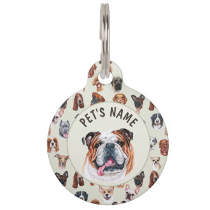 English bulldog and friends personalized  pet tag