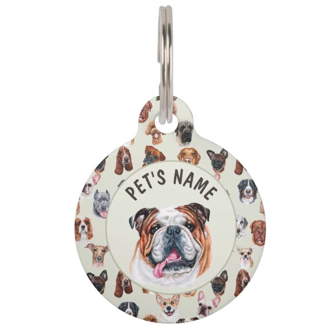 English bulldog and friends personalized  pet tag (Front)