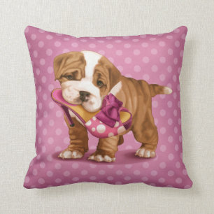 English bulldog and shoe throw pillow