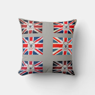 English Bulldog and Union Jack Illustration Throw Pillow