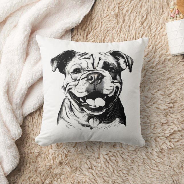 English Bulldog B&W Silhouette Throw Pillow (Blanket)