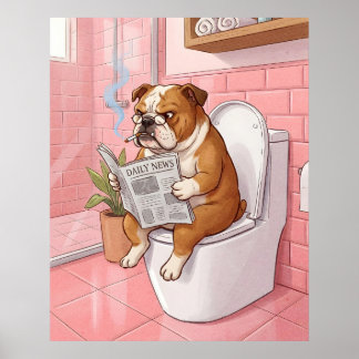 English Bulldog Bathroom Poster Wall Art Print
