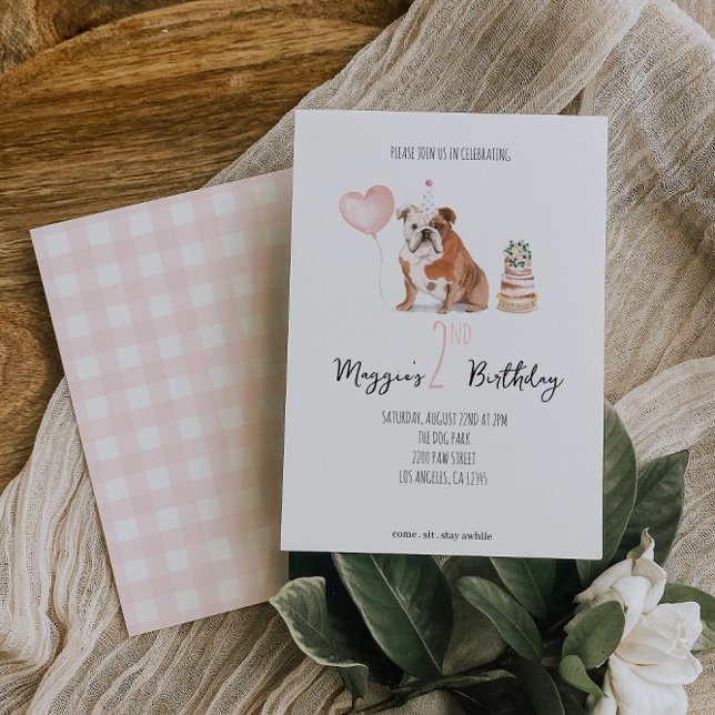 English Bulldog Birthday Invitation - Girl (Creator Uploaded)