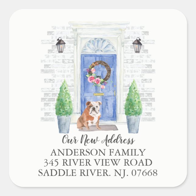English Bulldog Blue Door New Address Label (Front)