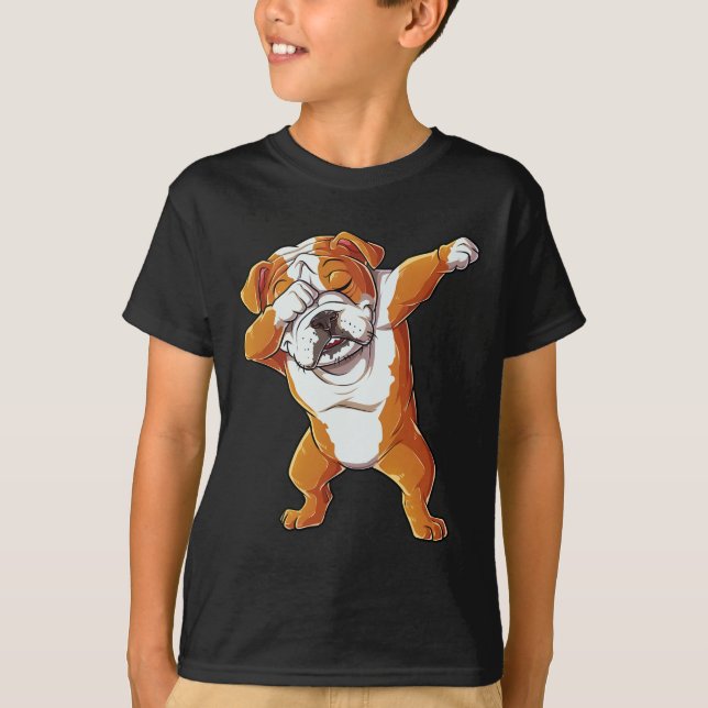 English Bulldog Boys Dab Dance Puppy Lover  T-Shirt (Front)