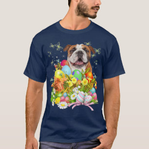 English Bulldog Bunny Dog With Easter Eggs Basket  T-Shirt