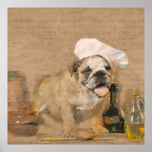 English Bulldog Chef Kitchen Print