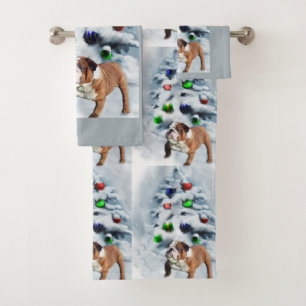 English Bulldog Christmas Bath Towel Set