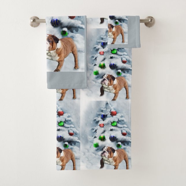 English Bulldog  Christmas Bath Towel Set (Insitu)