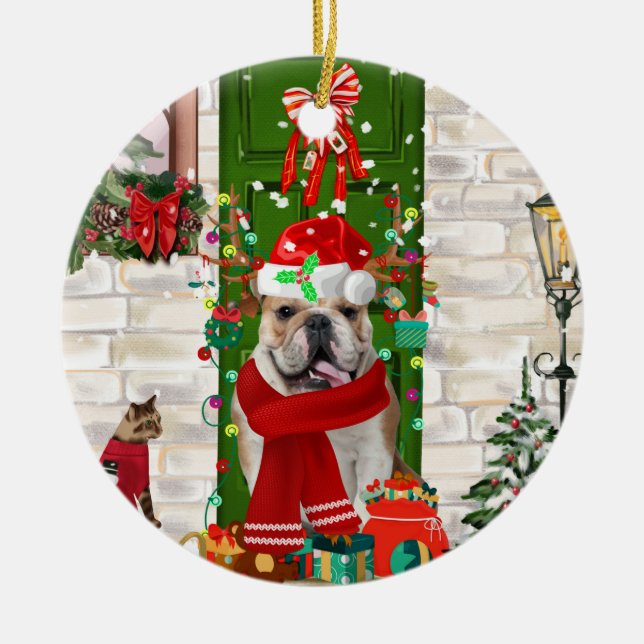 English Bulldog Christmas   Ceramic Ornament (Front)