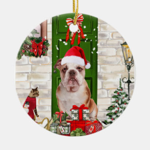 English Bulldog Christmas Ceramic Ornament