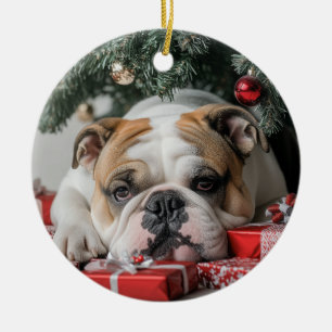 English Bulldog Christmas Ceramic Ornament
