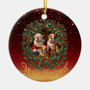 English Bulldog Christmas Ceramic Ornament