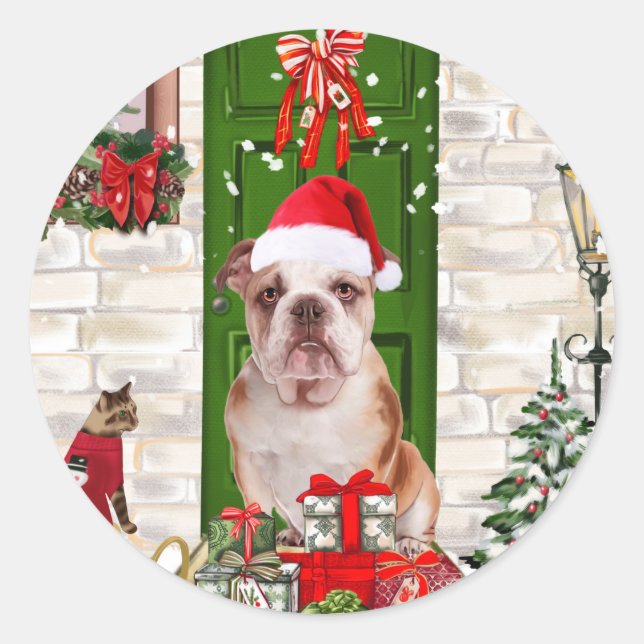 English Bulldog Christmas   Classic Round Sticker (Front)