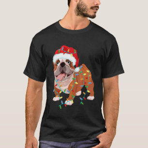 English Bulldog Christmas Costume Santa Hat Xmas L T-Shirt