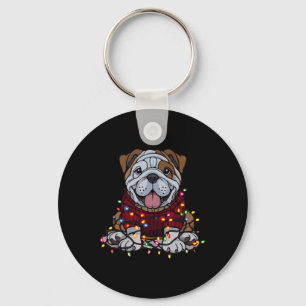 English Bulldog Christmas Cute Santa Pet For Anima Keychain