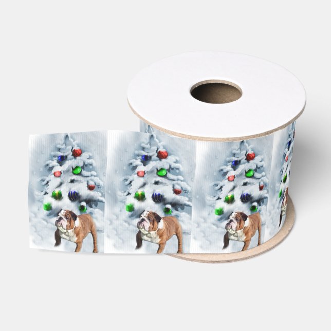 English Bulldog Christmas Grosgrain Ribbon (Spool)
