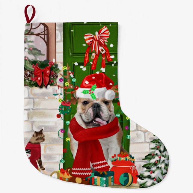 English Bulldog Christmas   Large Christmas Stocking (Front)