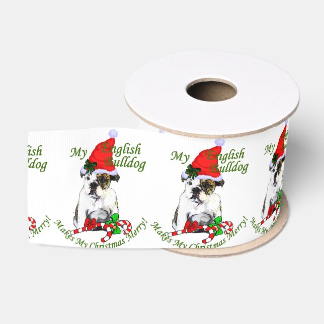 English Bulldog Christmas Merry Grosgrain Ribbon (Spool)