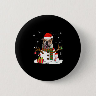 English Bulldog Christmas Pajama Snowman Dog Lover 2 Inch Round Button