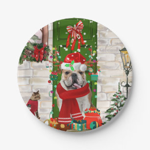 English Bulldog Christmas   Paper Plate