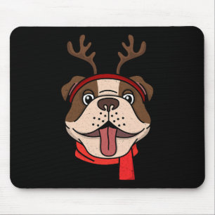 English Bulldog Christmas Reindeer Antlers Xmas  Mouse Pad