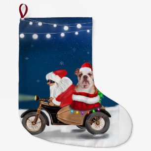 English Bulldog Christmas Santa Claus  Large Christmas Stocking