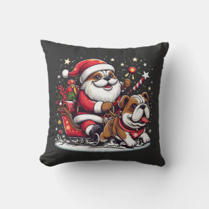 English Bulldog christmas santa claus riding Funny Throw Pillow