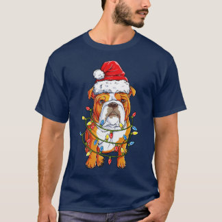 English Bulldog Christmas  Santa Hat Xmas Lights B T-Shirt