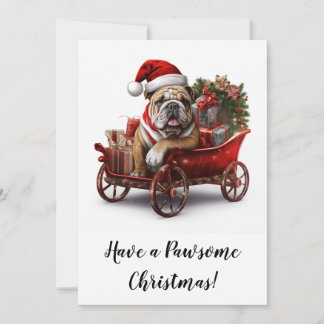 English Bulldog Christmas Santa Sleigh Holiday Card