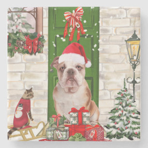 English Bulldog Christmas Stone Coaster
